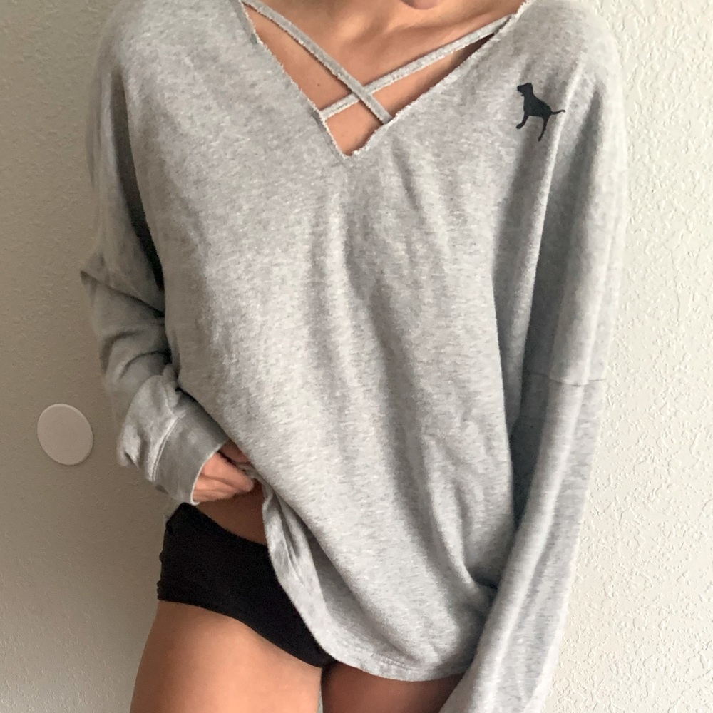 Light Grey Victoria Secret Pink Crossover Hoodie